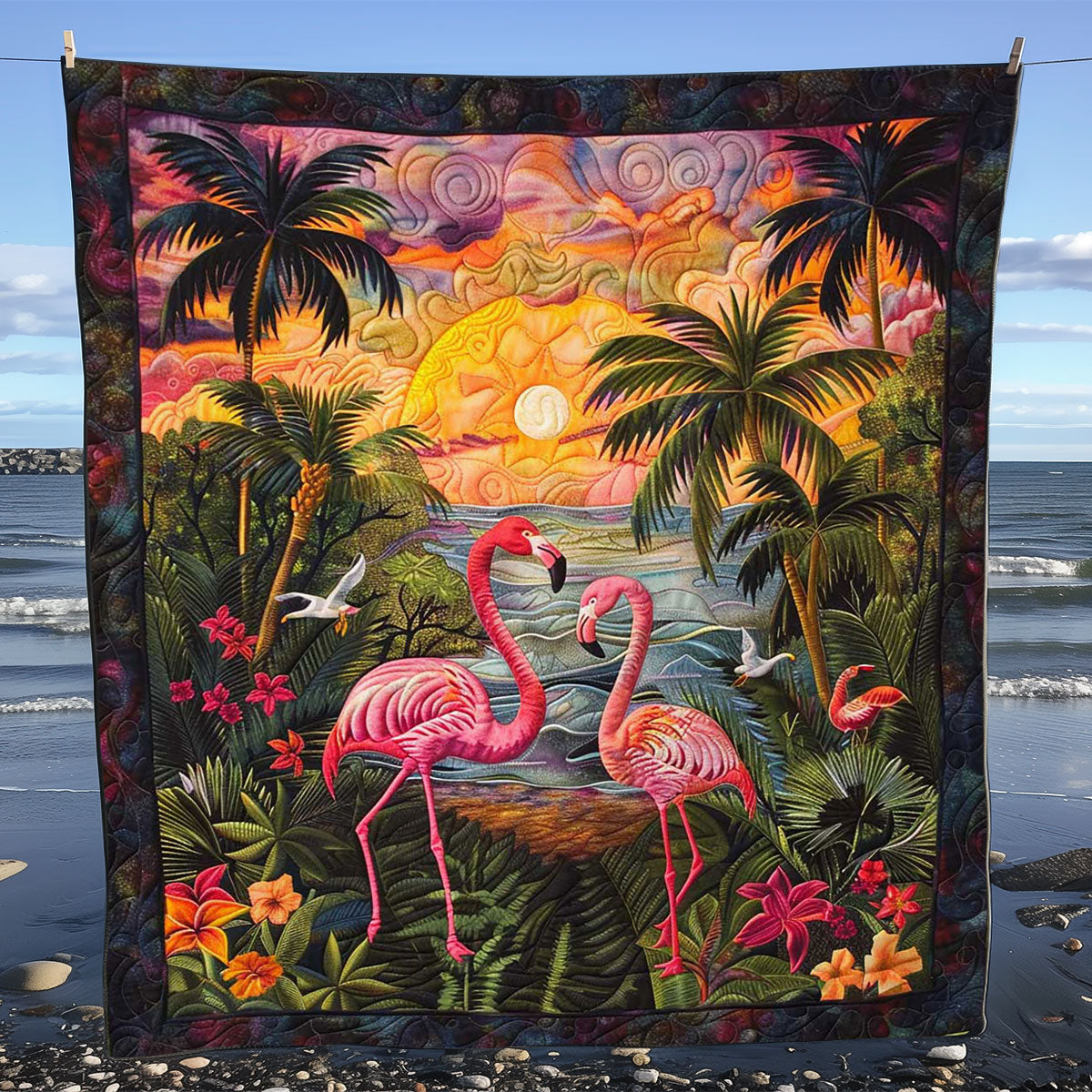 Romantic Flamingo Sunset WJ1008029CL Quilt