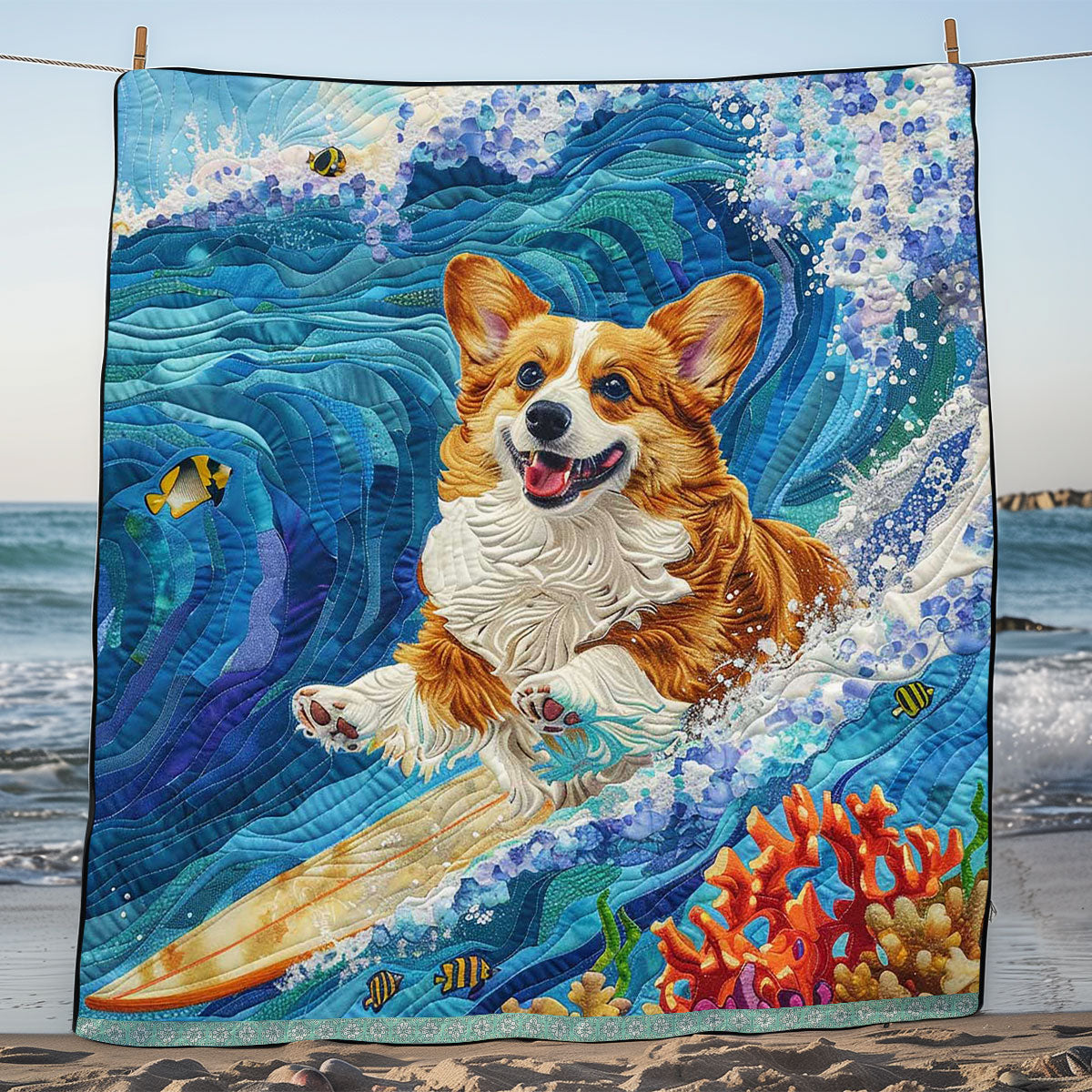 Surfing Corgi WJ1409027CL Quilt