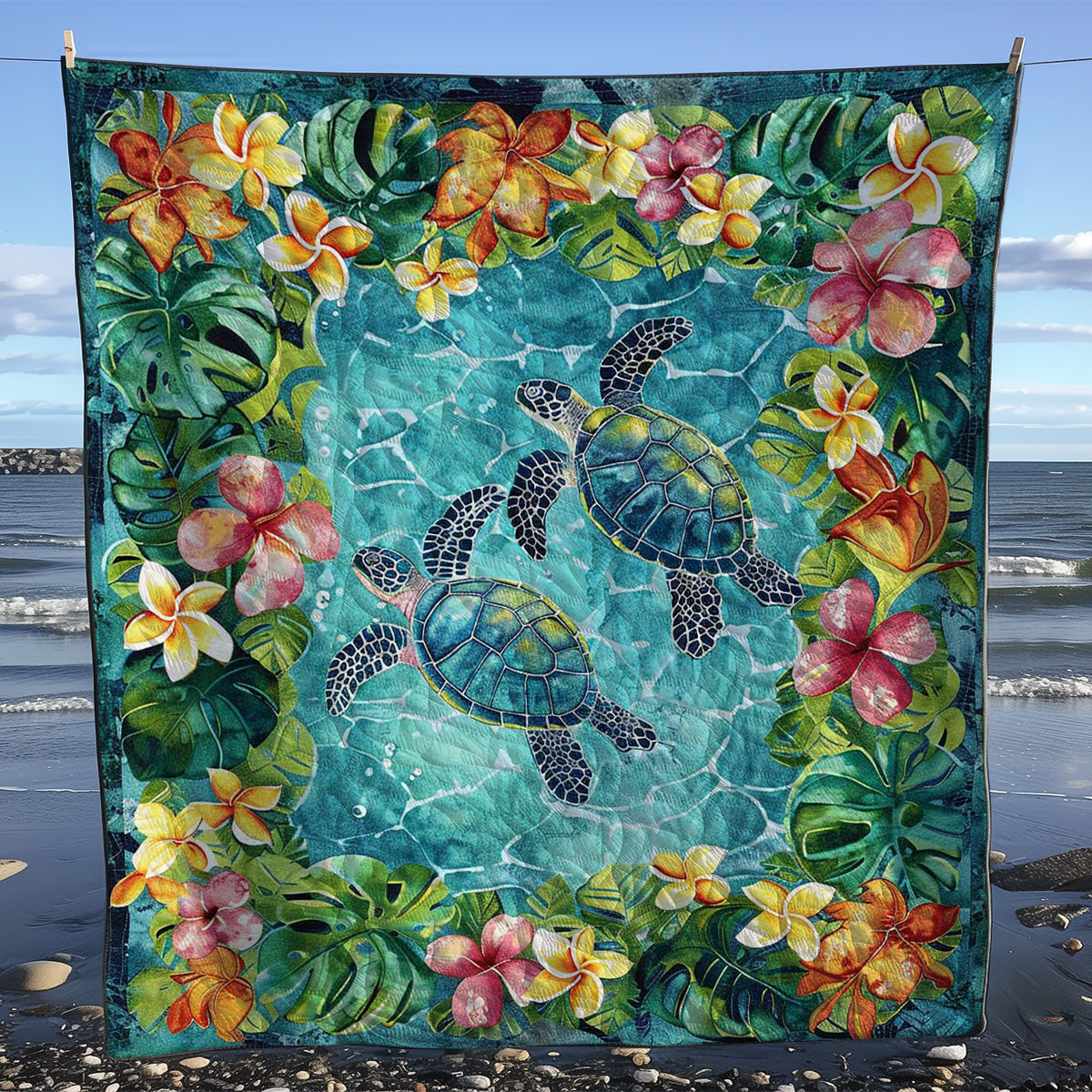 Tropical Turtles And Plumeria WJ1008037CL Quilt