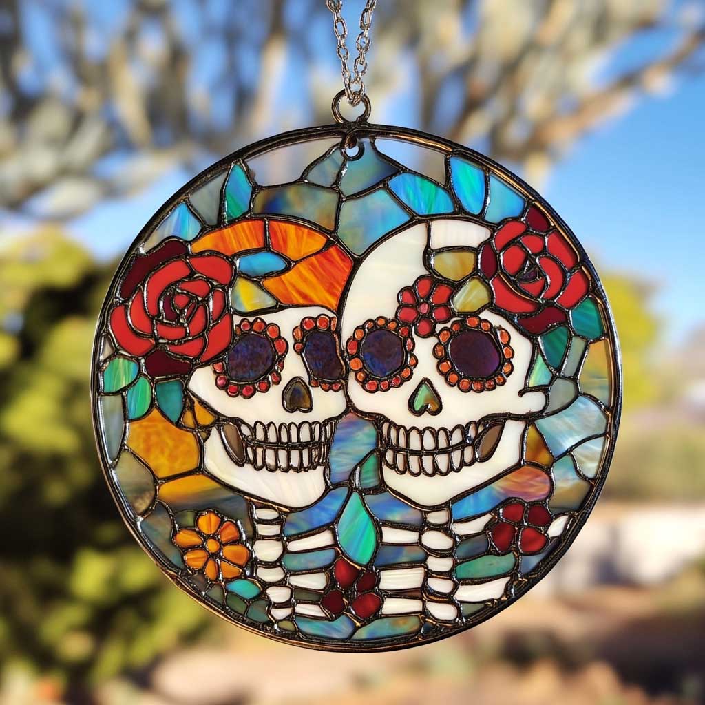 Sugar Skull WJ0810050CL Stained Glass Suncatcher