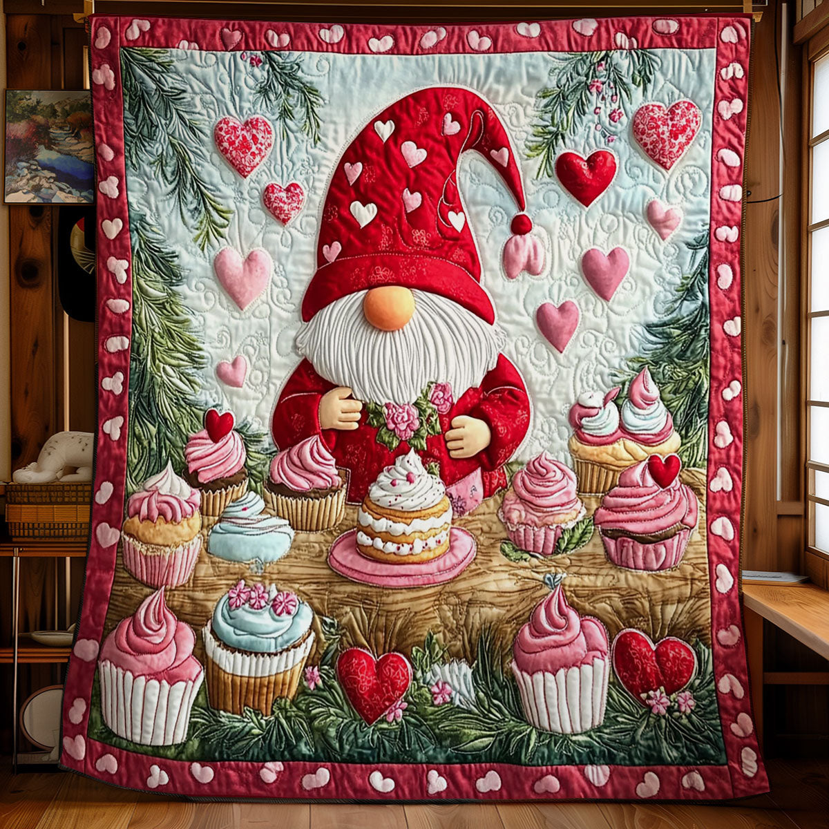 Valentine Cupcake Gnome WY2001104CL Quilt