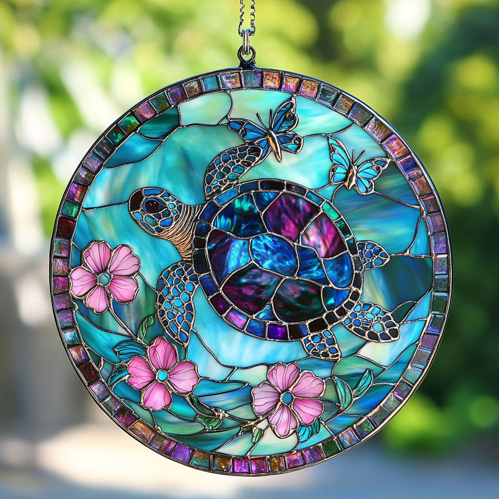 Turltle In Floral Ocean WY2202232CL Suncatcher