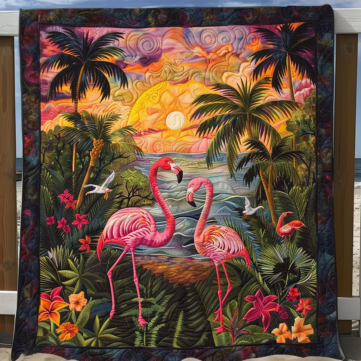 Romantic Flamingo Sunset WJ1008029CL Quilt