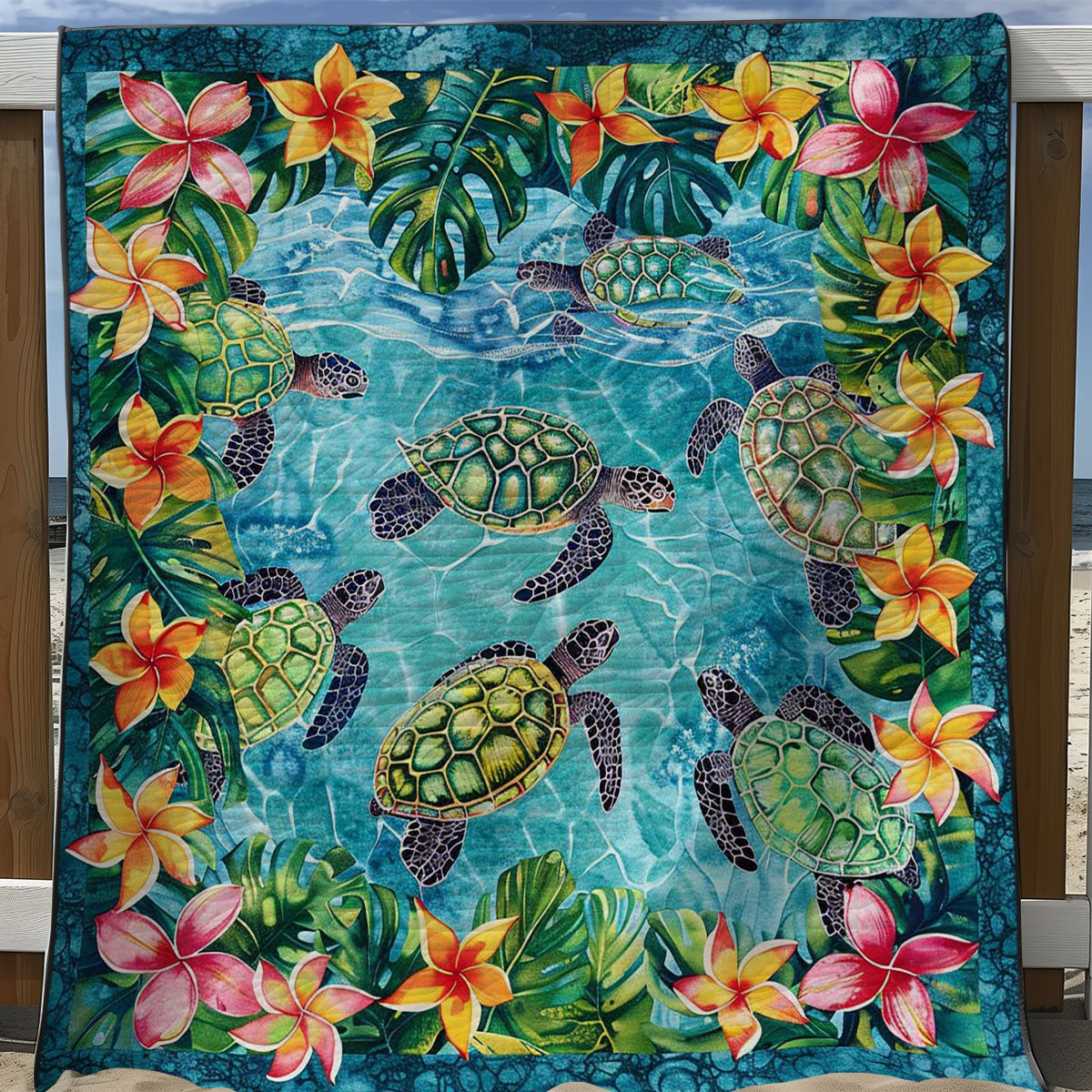 Tropical Turtles And Plumeria WJ1008036CL Quilt