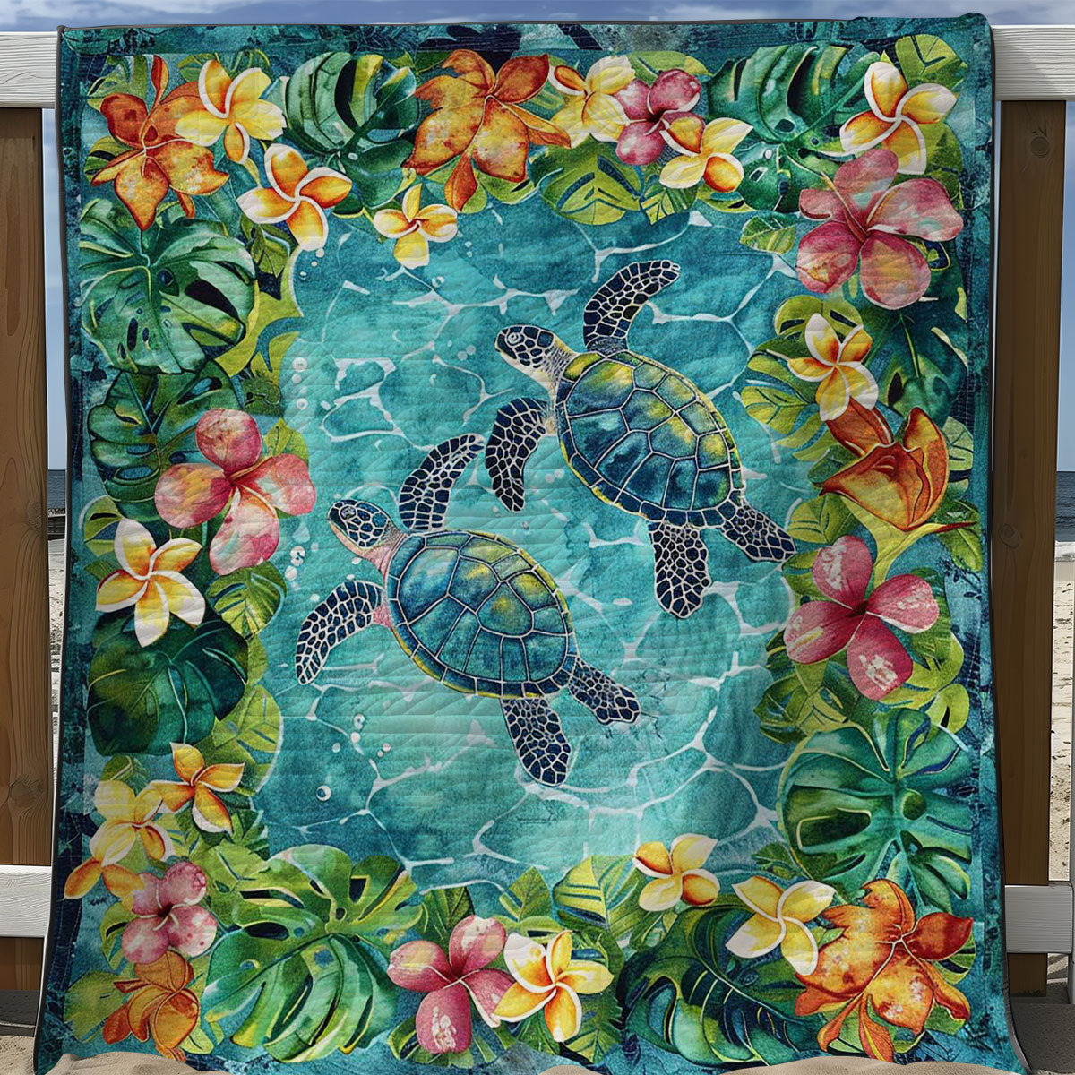 Tropical Turtles And Plumeria WJ1008037CL Quilt