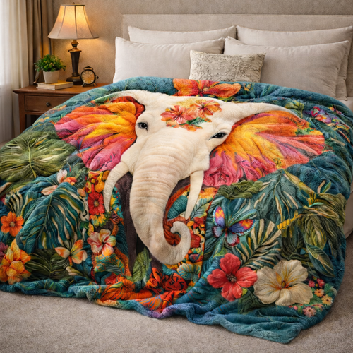 Tropical Elephant QA2301002CL Faux Fur Throw Blanket