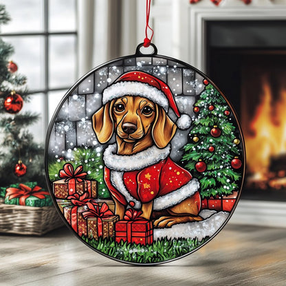 Dachshund Santa WU0711083CL Stained Glass Suncatcher