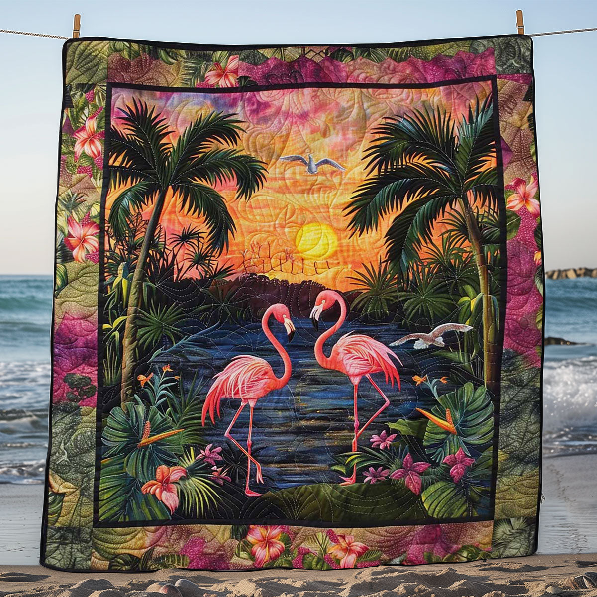 Romantic Flamingo Sunset WJ1008030CL Quilt