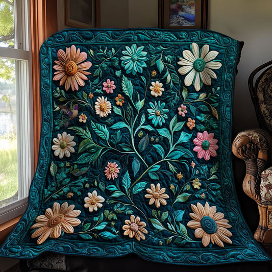 Teal Flower Garden WY0611019CL Quilt