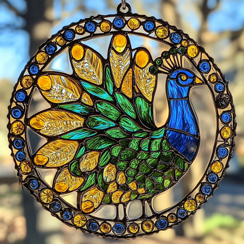 Peacock Bloom WN0611060CL Stained Glass Suncatcher