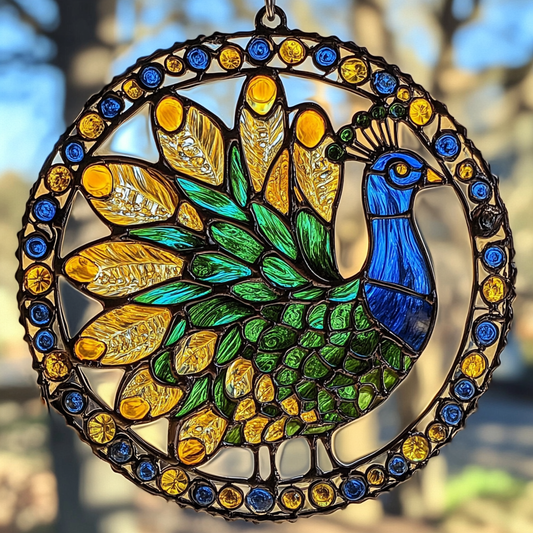 Peacock Bloom WN0611060CL Stained Glass Suncatcher