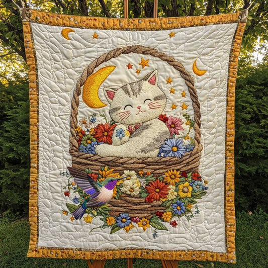 Floral Basket Cute Cat WP0810022CL Quilt
