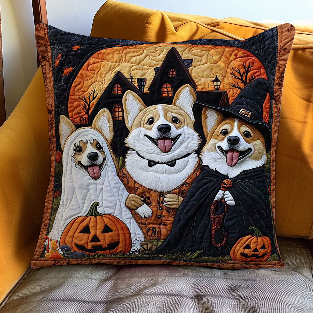Corgi Halloween Haunt WN0310093CL Quilt Pillow Case