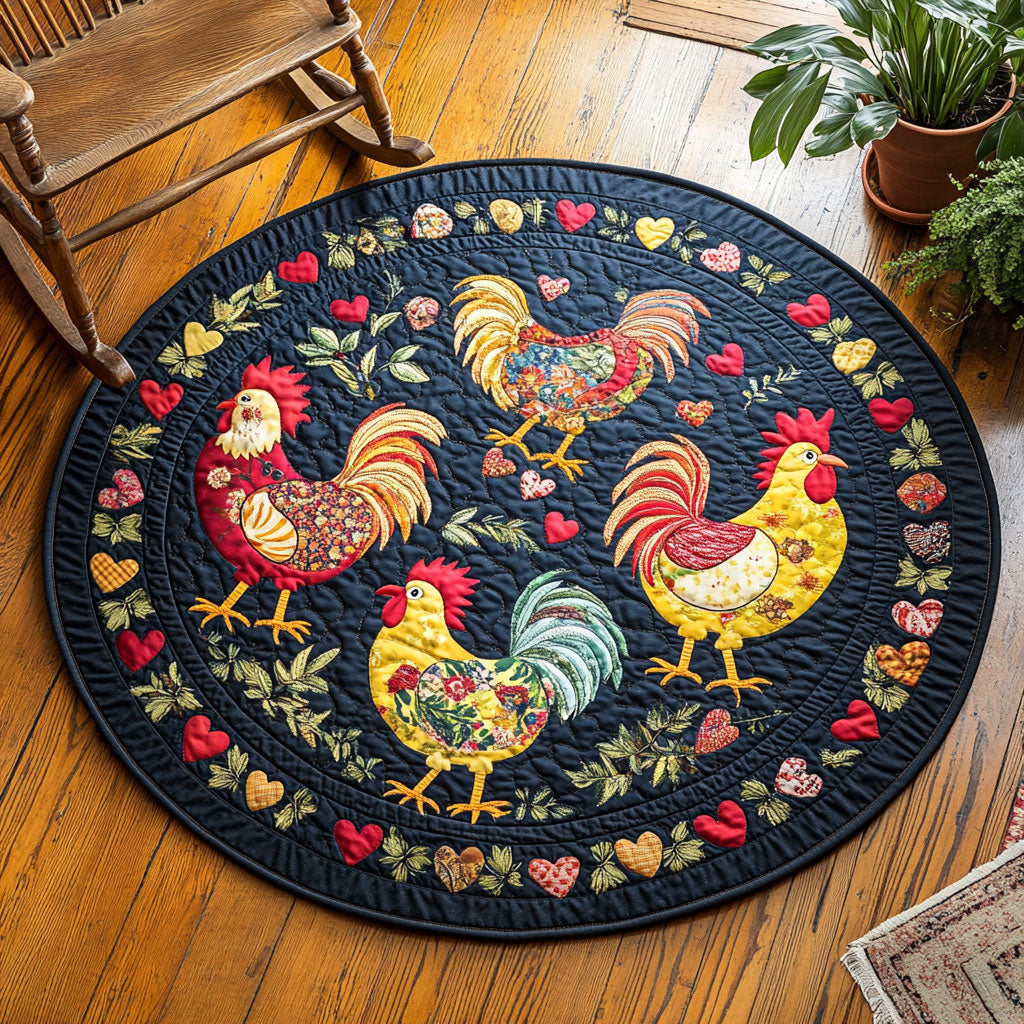 Cute Rooster Farm WP1403033CL Quilted Round Mat