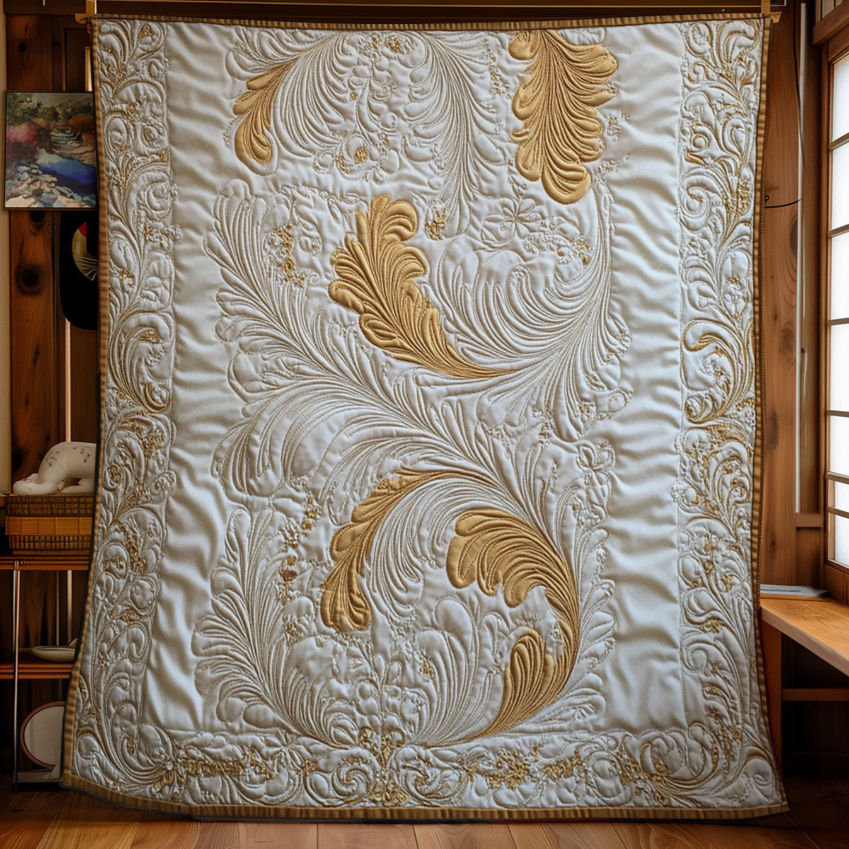 Gold White Feather WY0901031CL Quilt