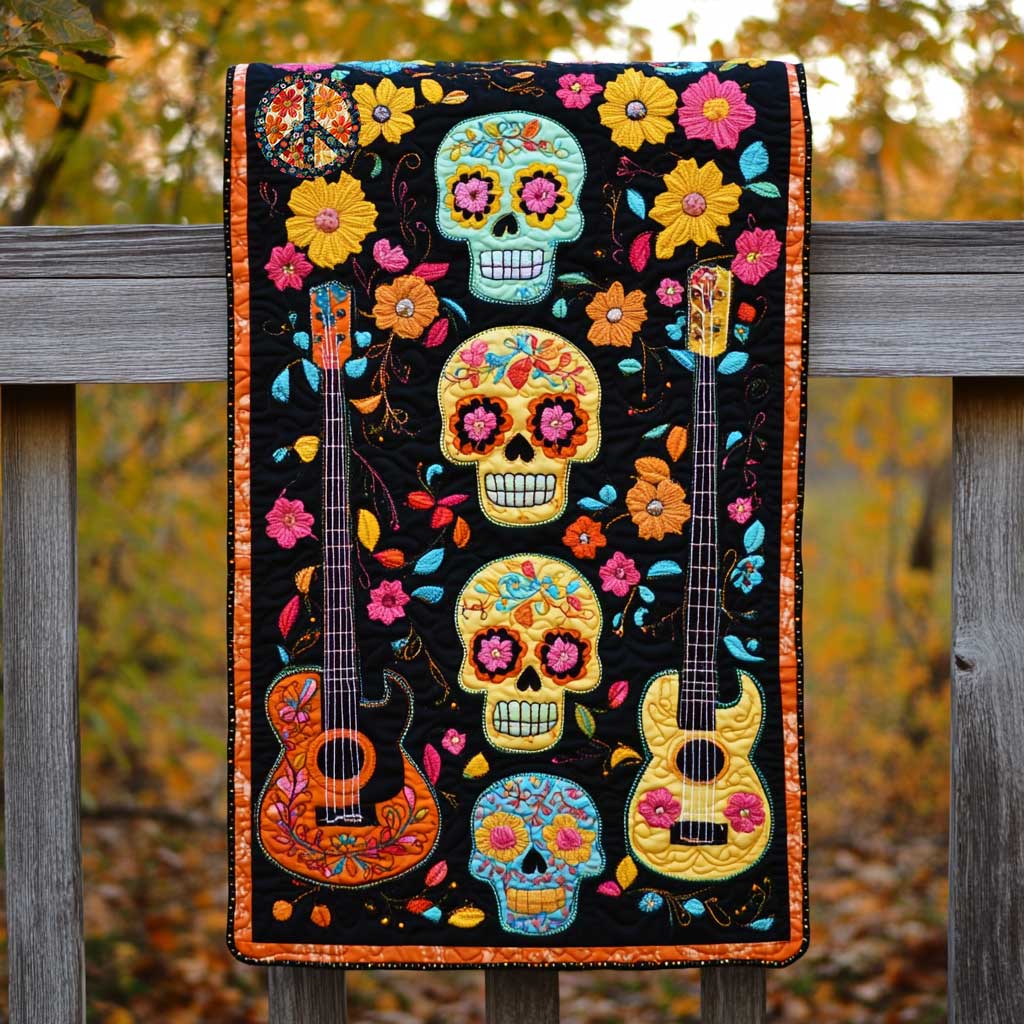 Vibrant Skull Melody WN0111017CL Quilted Table Runner