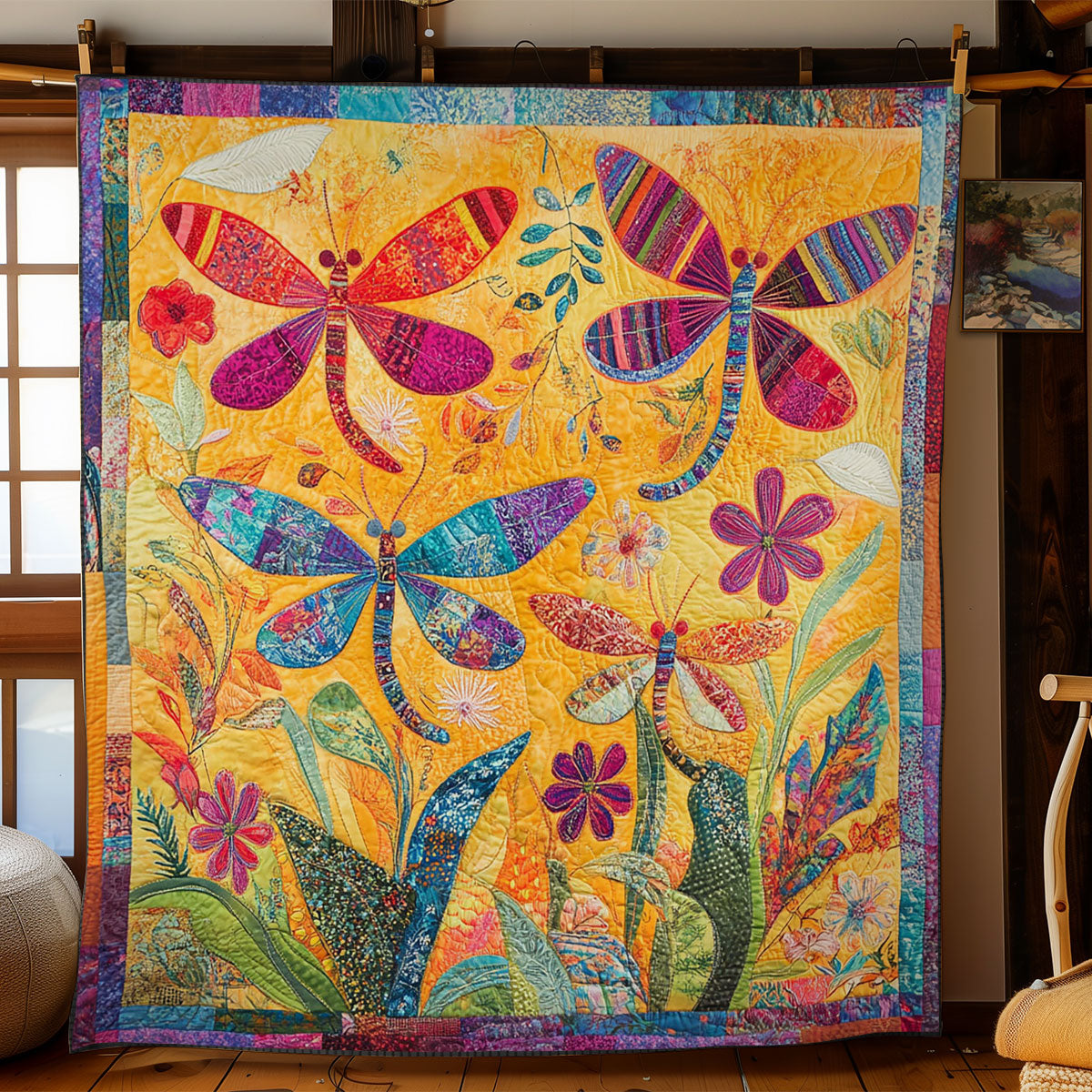 Dragonfly In Morning Garden WY2702063CL Quilt
