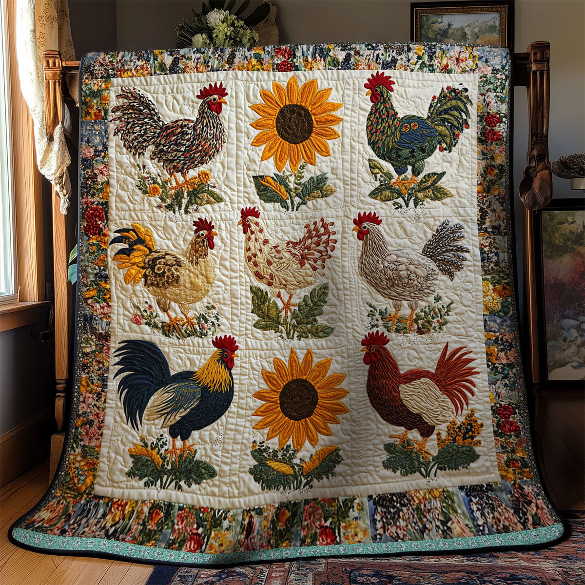 Chicken Sunflower WX1712011CL Quilt