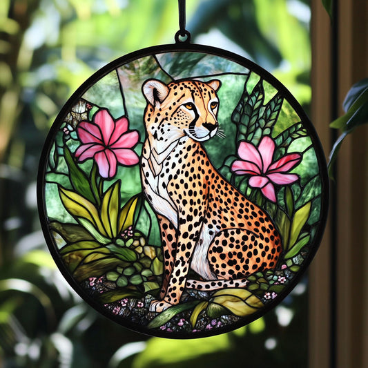 Cheetah And Flower WY1401010CL Suncatcher