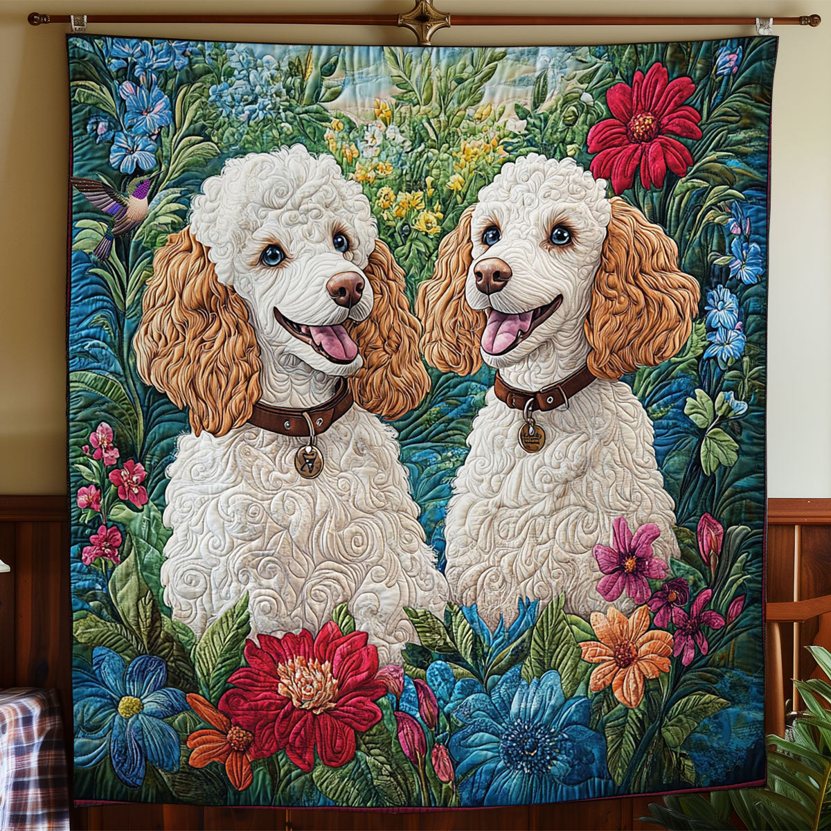 Poodle In Garden WY0312002CL Quilt