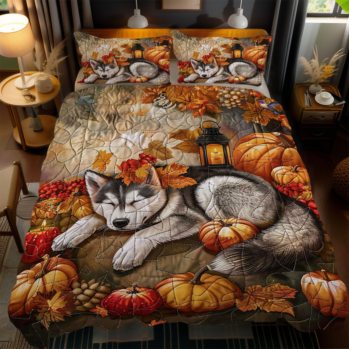 Husky's Thanksgiving Dream WN1510057CL Duvet Cover Set