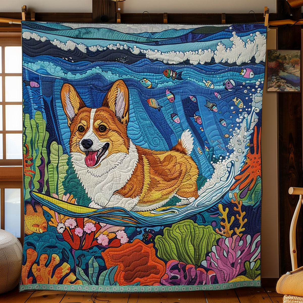 Surfing Corgi WJ2609020CL Quilt