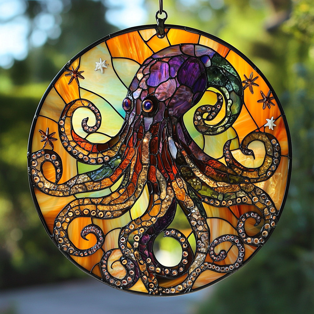 Octopus Radiance WN0611080CL Stained Glass Suncatcher