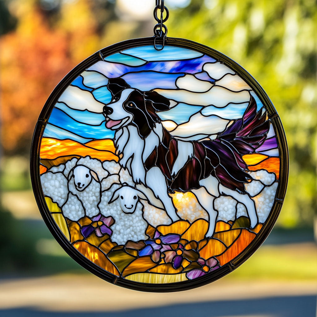 Border Collie And Sheep WY2202103CL Suncatcher