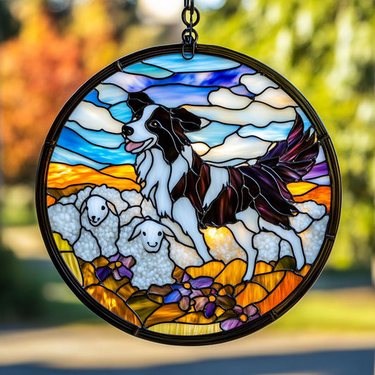 Border Collie And Sheep WY2202103CL Suncatcher
