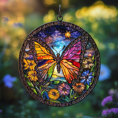 Butterfly Starry Night WU0711088CL Stained Glass Suncatcher