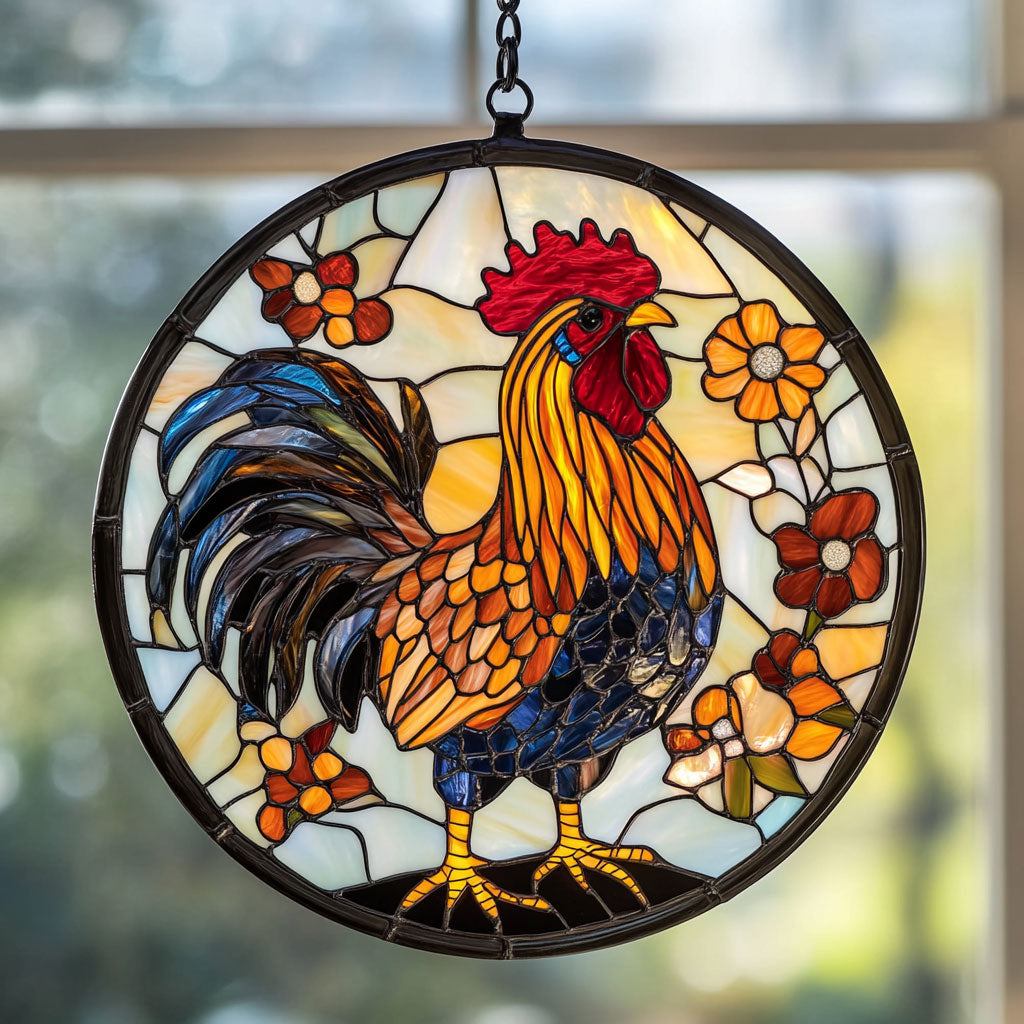 Rooster Flower WT0703023CL Suncatcher