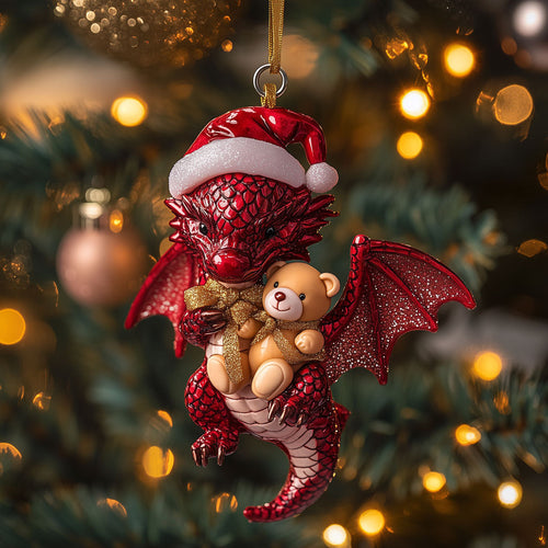 Santa Dragon Holding Bear LT2010015CL Christmas Ornament