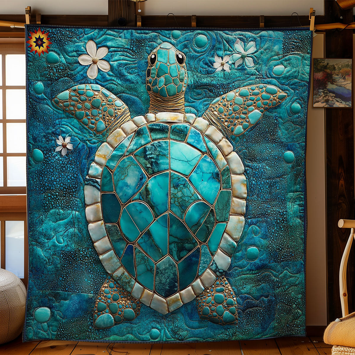 Teal Turtle WY2311034CL Quilt