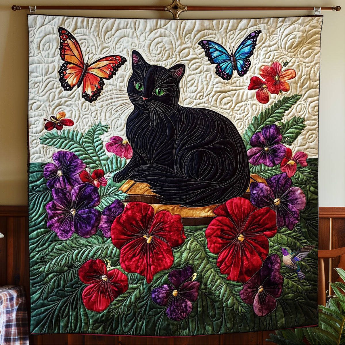 Black Cat In Garden WY2712009CL Quilt