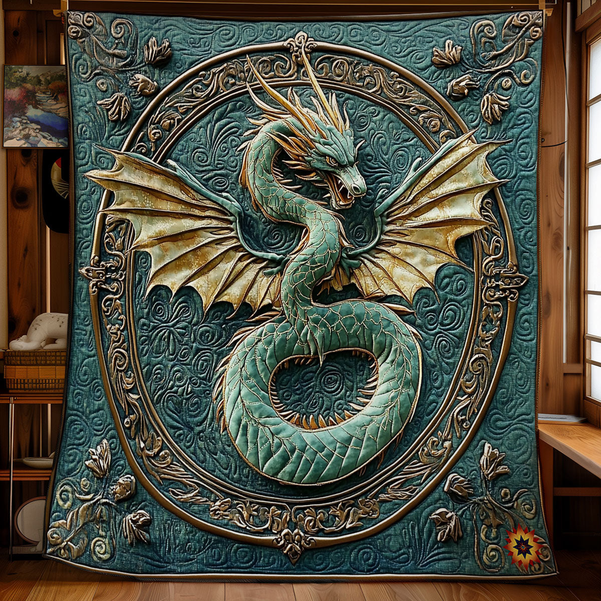 Teal Dragon WY1511015CL Quilt