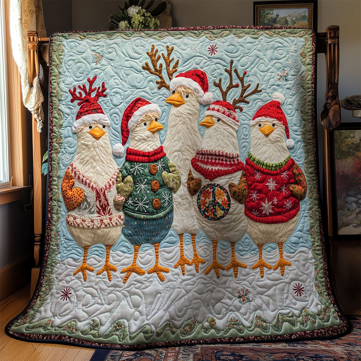 Holiday Chickens WN1411056CL Quilt