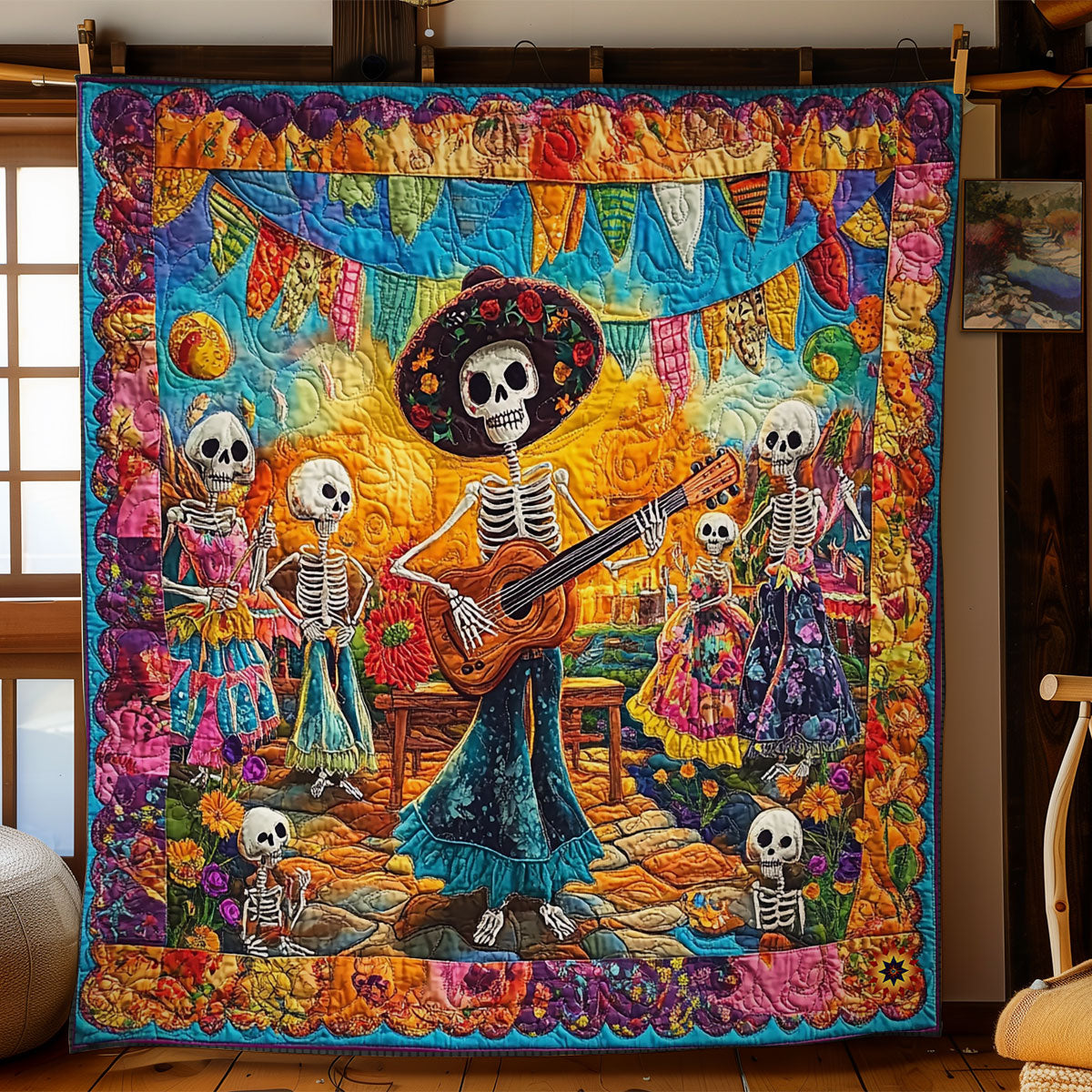Playing Guitar Skeleton WY2011047CL Quilt