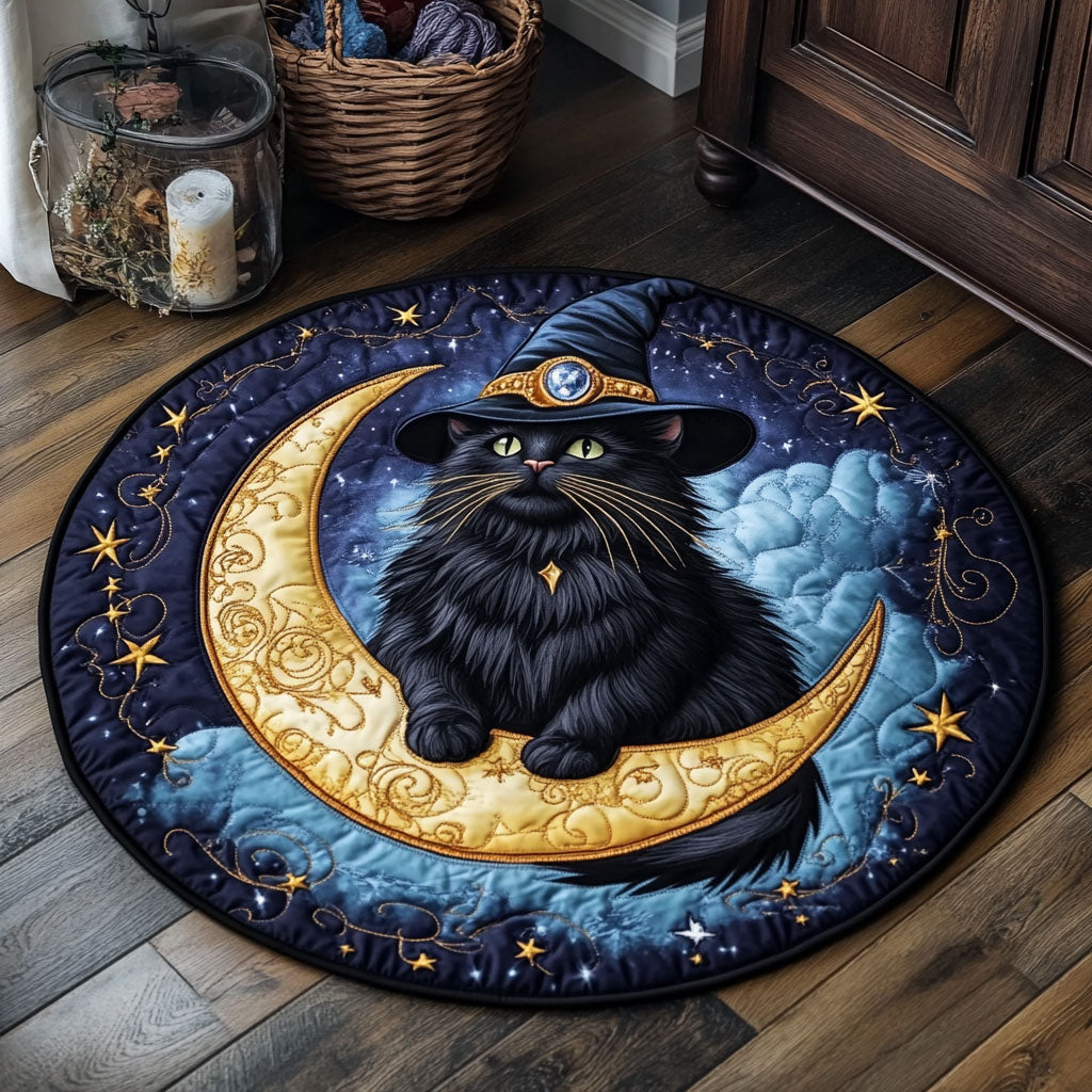 Moonlit Witchy Cat CW2407049CL Quilted Round Mat