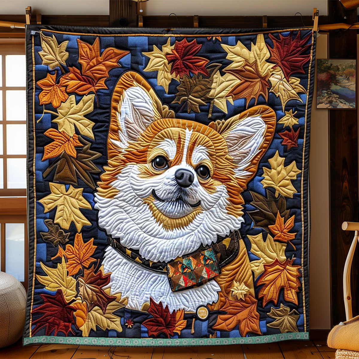 Autumn Maple Leaves Corgi WP3010004CL Quilt