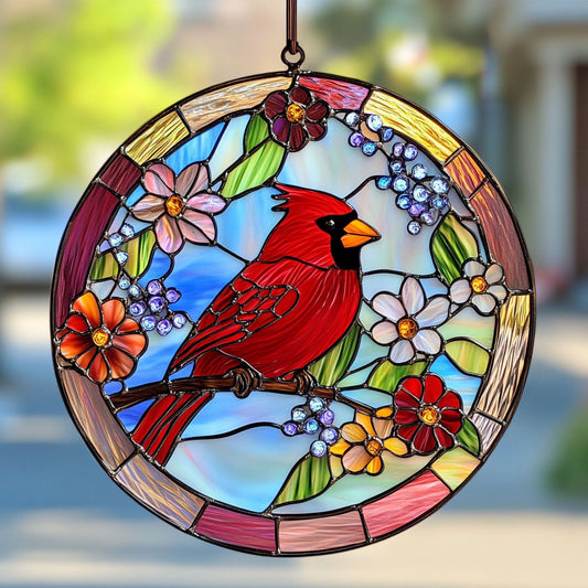 Red Cardinal WJ2210043CL Stained Glass Suncatcher