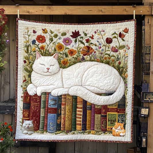 Sleeping White Cat XR0210011CL Quilt