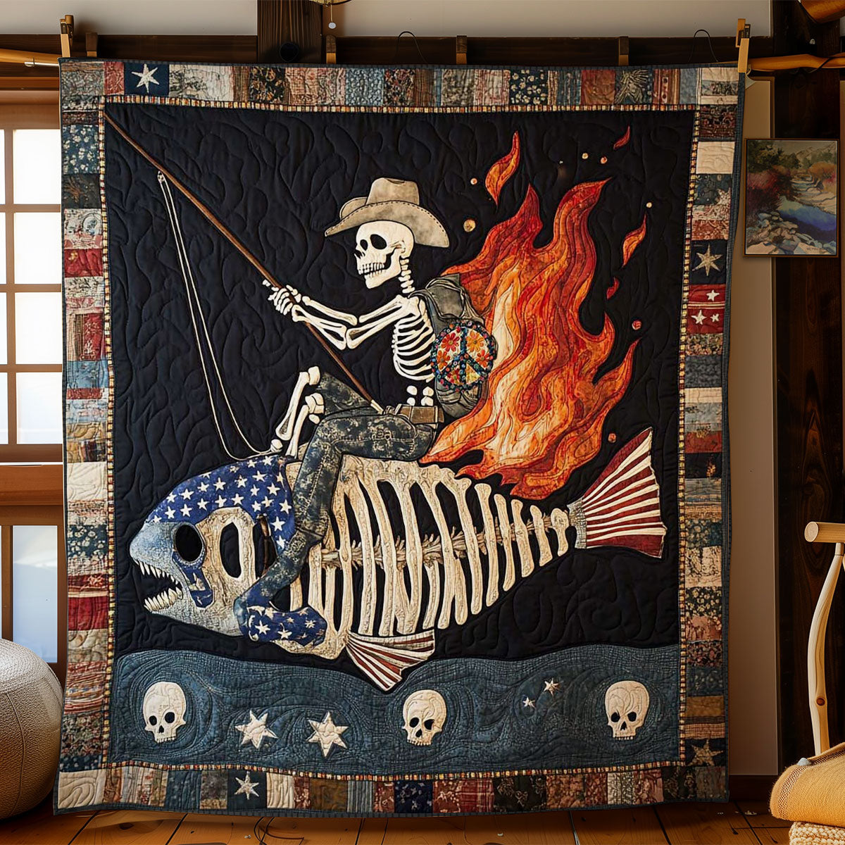 Patriotic Skeleton Ride WN0612078CL Quilt