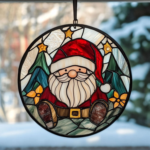 Santa Gnome WJ2110039CL Stained Glass Suncatcher