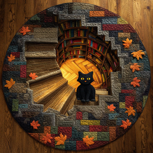 Library Cat Passage CW0310042CL Quilted Round Mat