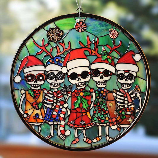 Santa Skeletons WN0711050CL Stained Glass Suncatcher