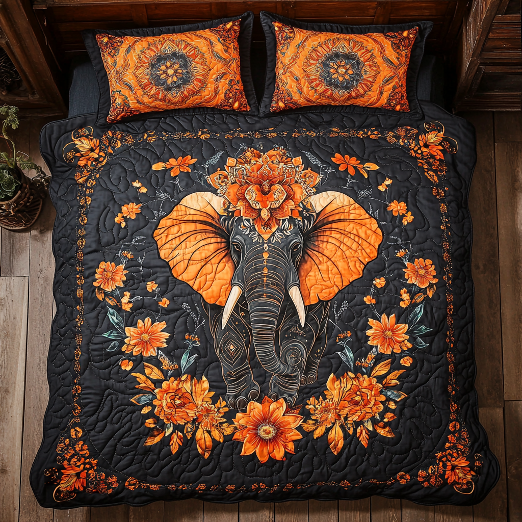 Orange Flower And Elephant WY1001066CL Duvet Cover Set