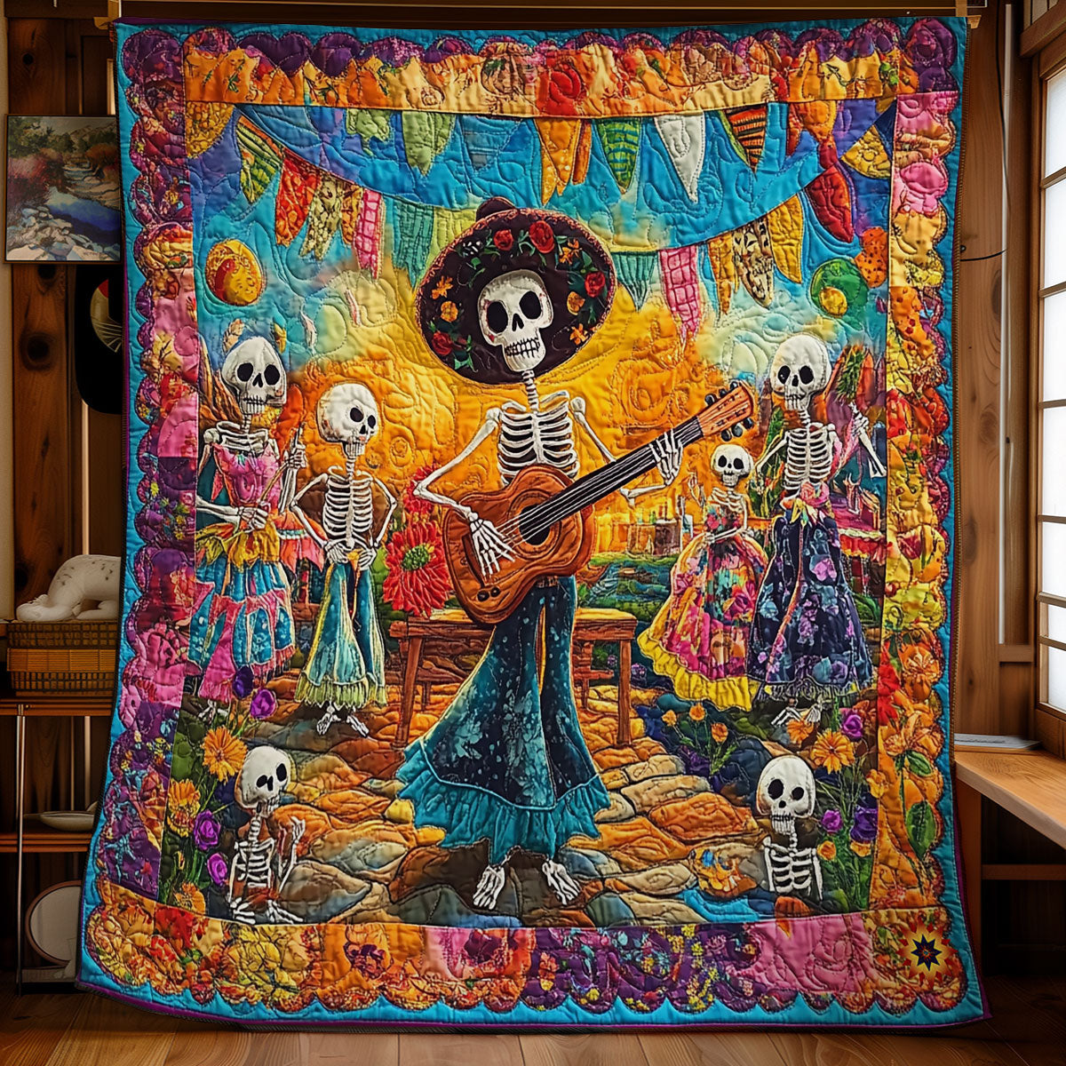 Playing Guitar Skeleton WY2011047CL Quilt