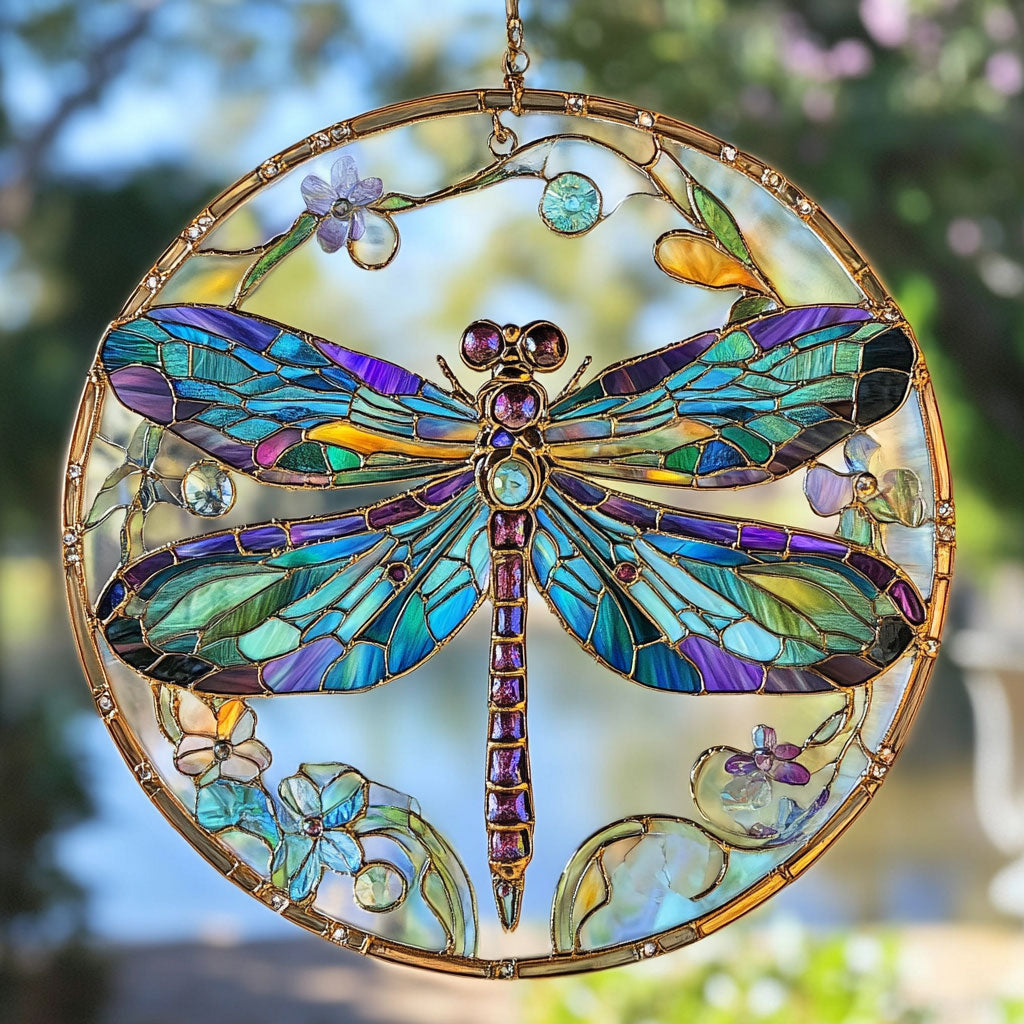 Dragonfly Blooming Flowers WT2702148CL Suncatcher