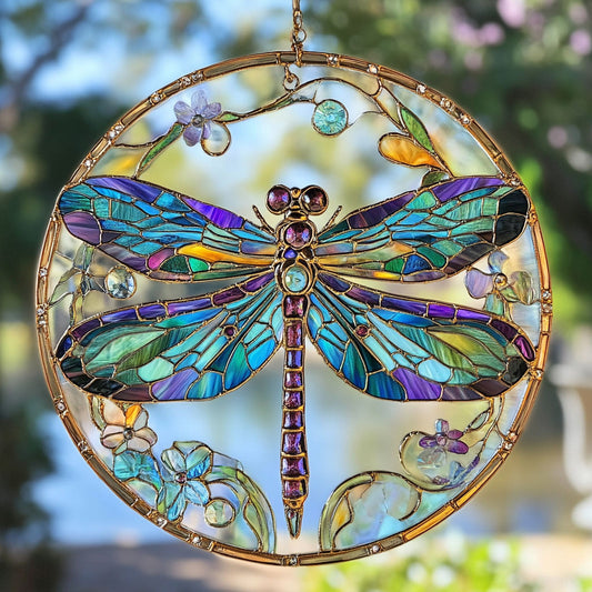 Dragonfly Blooming Flowers WT2702148CL Suncatcher