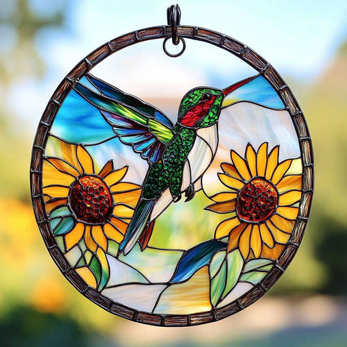 Sunflower Hummingbird WN1311051CL Stained Glass Suncatcher